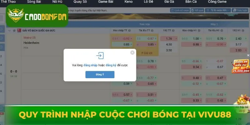 Quy trình nhập cuộc chơi bóng tại Vivu88 cho người mới