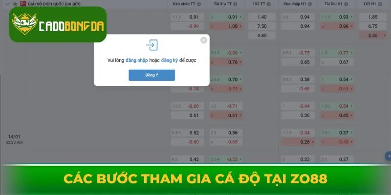 Hướng dẫn các bước tham gia cá độ tại Zo88
